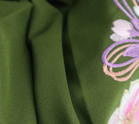 卒業式袴単品レンタル[刺繍]抹茶色に花とリボンの刺繍[身長148-152cm]No.747